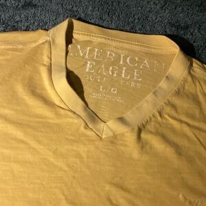 American Eagle Outfitters Men's Mustard V-Neck Tee